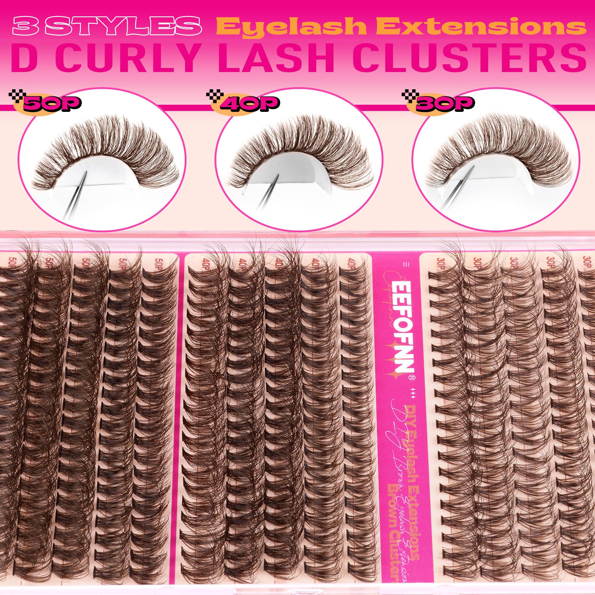 Eefofnn mixed-styles brown lash clusters for layered 3D look.