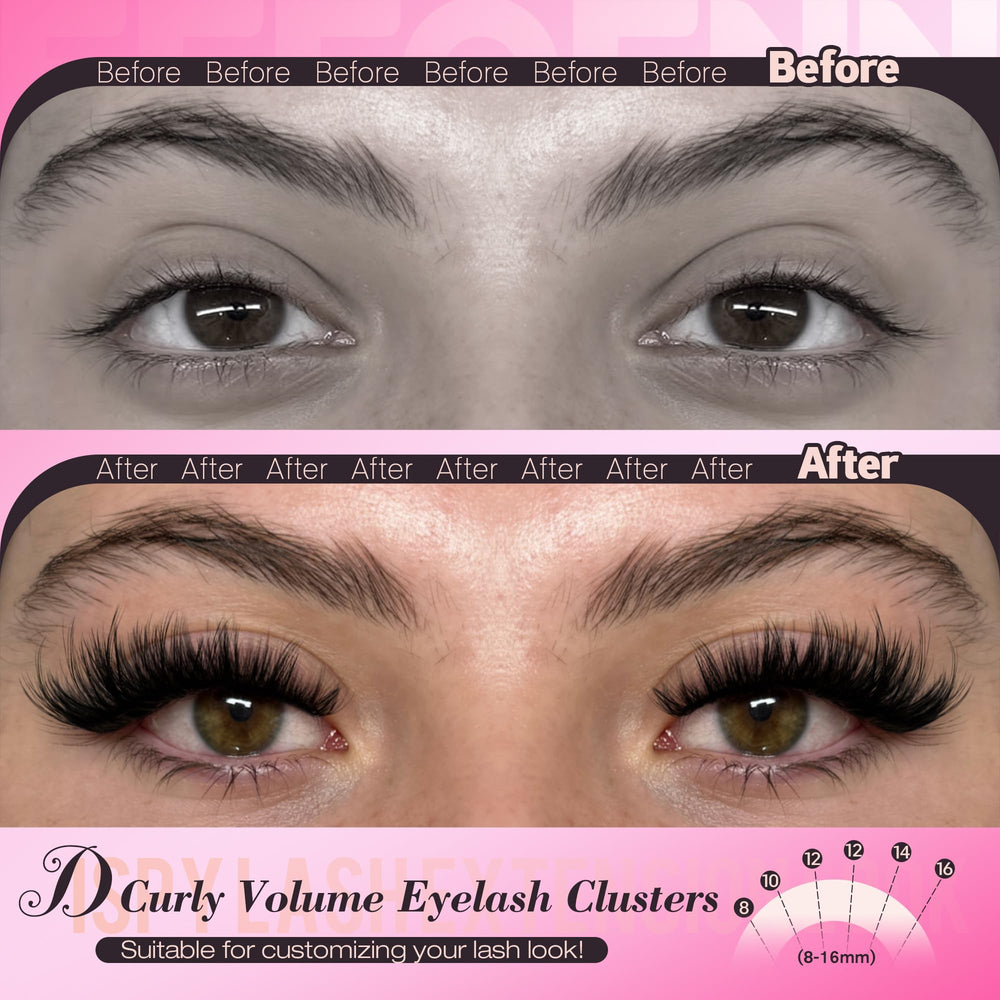 Eefofnn volume lash clusters 12mm for a soft cat-eye enhancement.