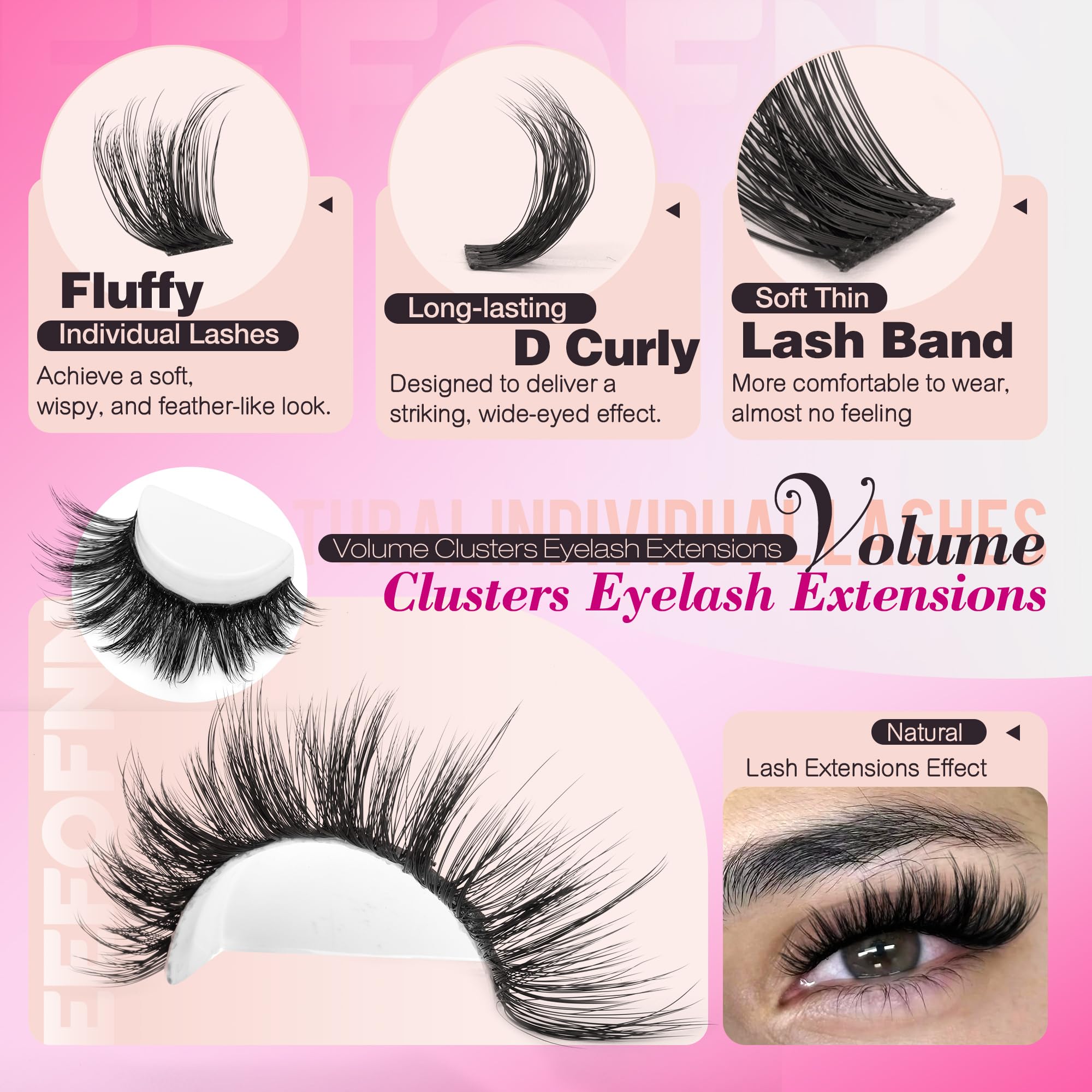 Eefofnn volume lash clusters 14mm for a glam evening look.
