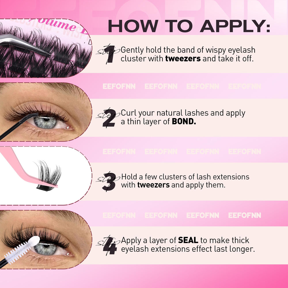 Eefofnn volume lash clusters 16mm for bold high-impact lashes.