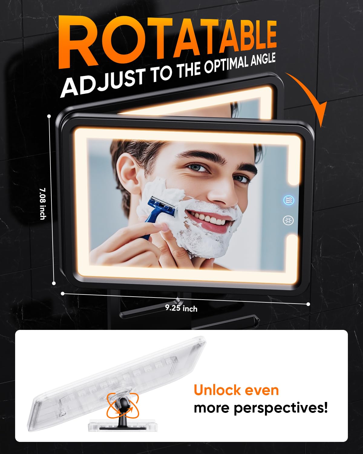 eeuuty heated shower mirror fogless with three light modes for precise grooming in any light.
