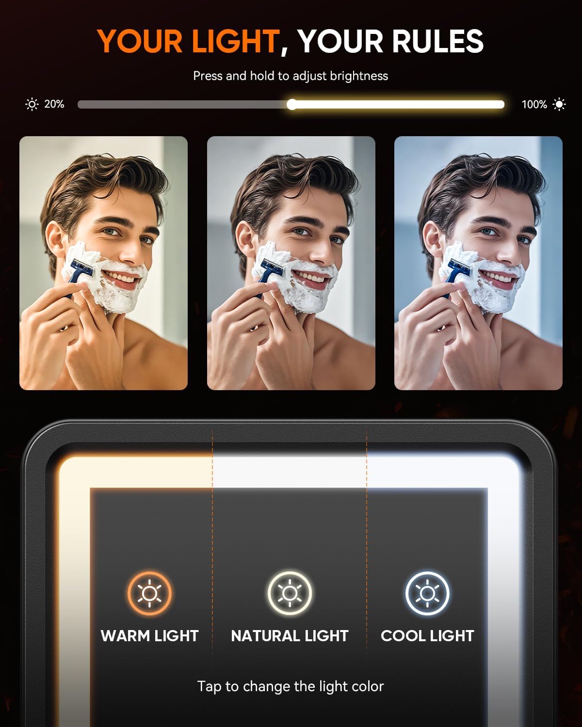 eeuuty heated shower mirror fogless nano-adhesive mounts secure without drilling.
