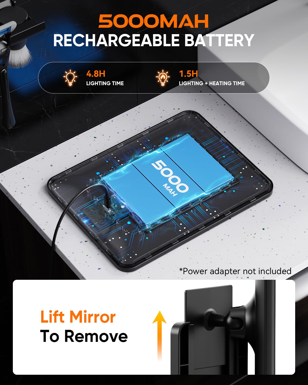 eeuuty heated shower mirror fogless removable mount makes setup quick and tool-free.