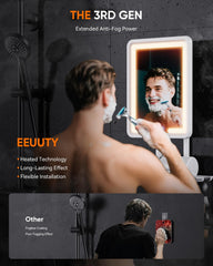 eeuuty shower mirror with 3-color led lighting for precise shaving ambience