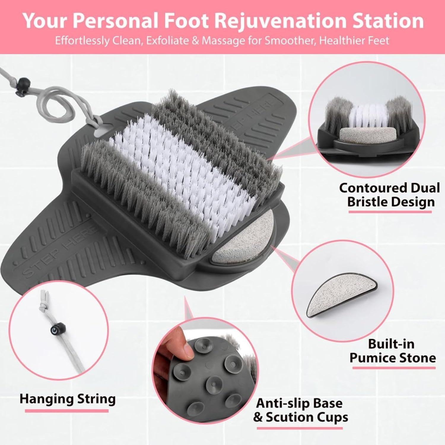 Efforest pumice stone close-up demonstrates dead-skin removal for smoother heels.