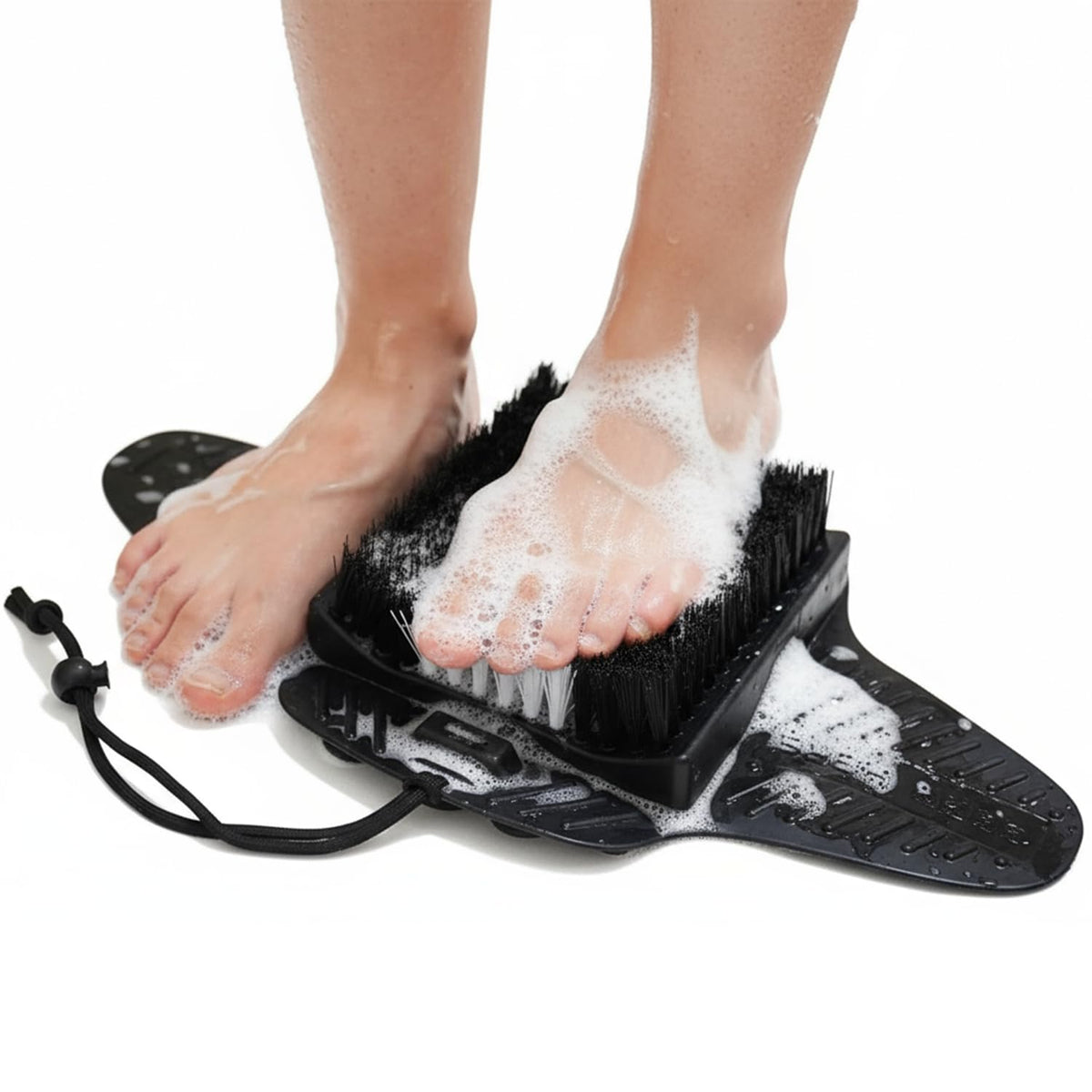 Efforest shower foot scrubber with pumice stone cleans and smooths tired feet in the shower.