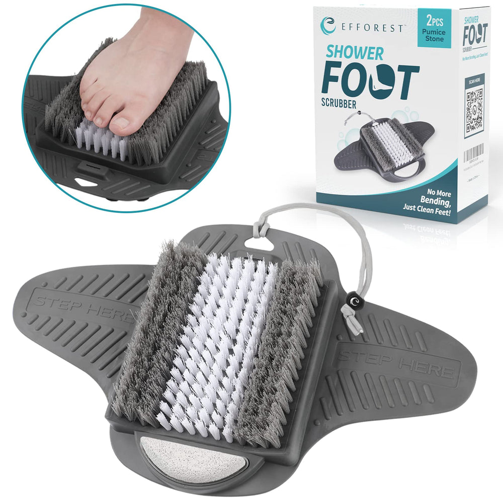 Efforest shower-use demo shows bend-free foot cleaning in the shower.