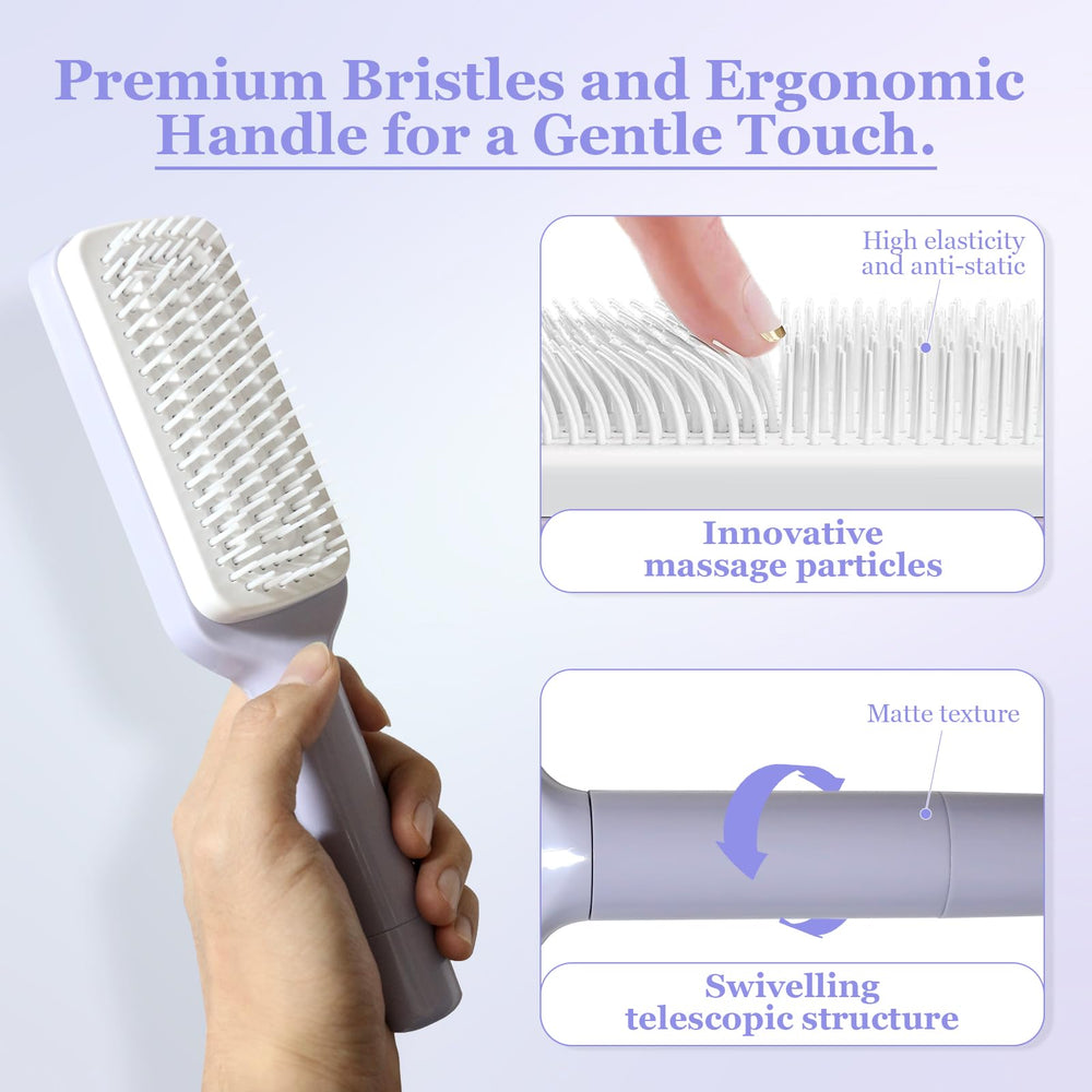 Effortless Self-Cleaning Anti-Static Hair Brush anti-static technology reduces frizz and flyaways.