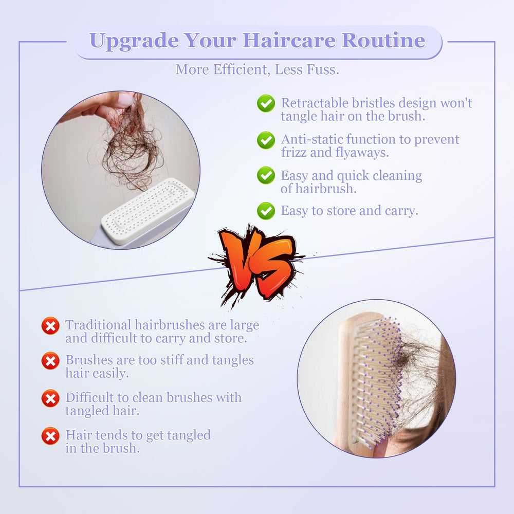 Effortless Self-Cleaning Anti-Static Hair Brush massage feature delivers soothing scalp relief.
