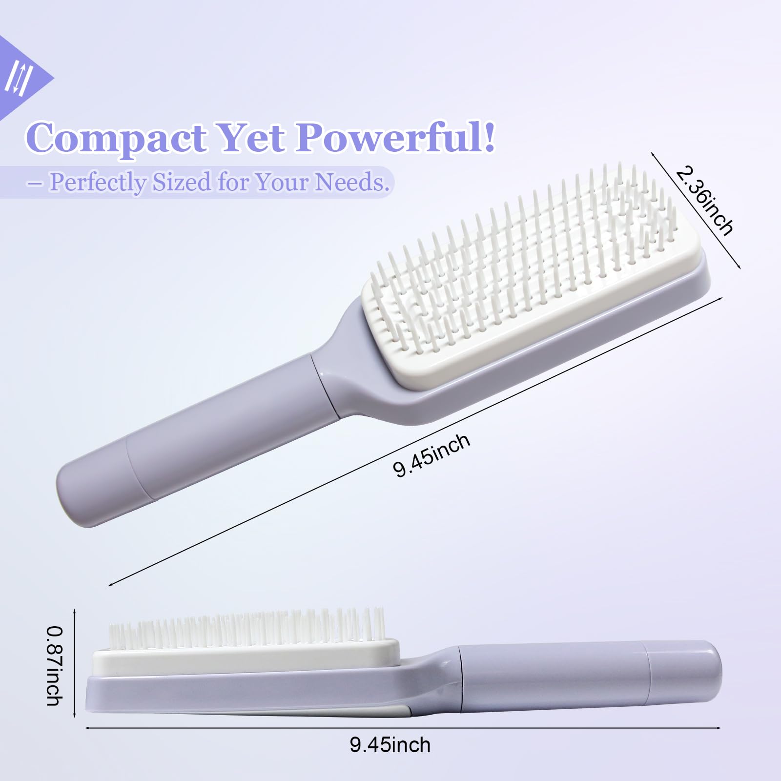 Effortless Self-Cleaning Anti-Static Hair Brush works on wet or dry hair with care.