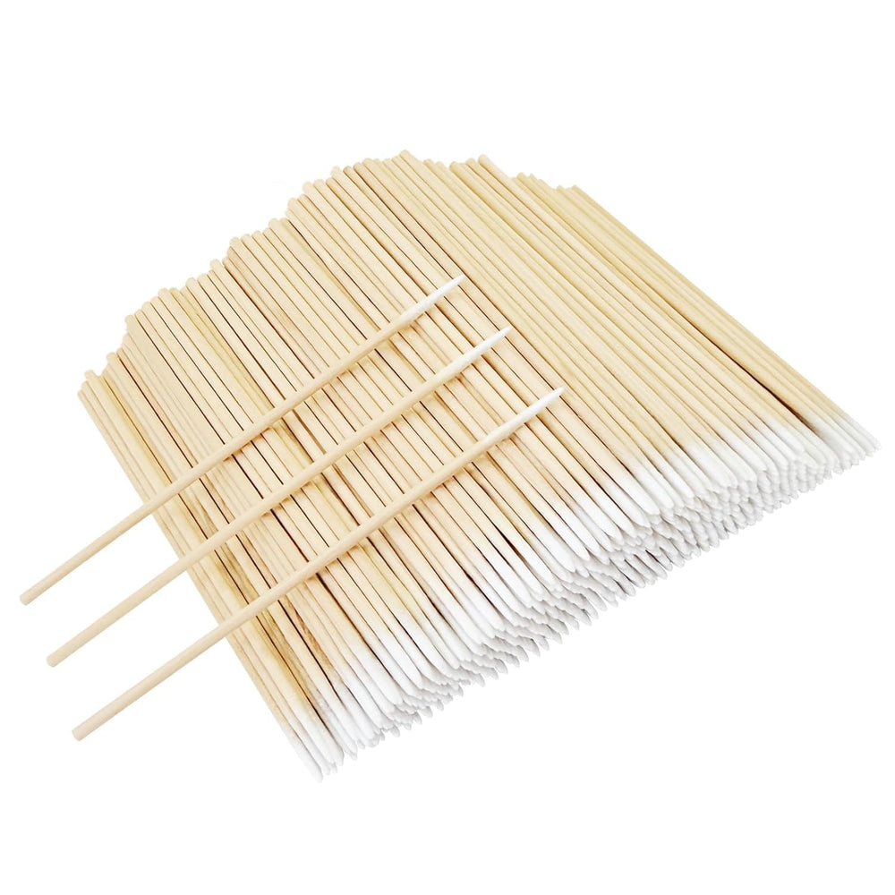 Egaageoi pointed cotton swabs close-up with wooden handle for precision cleanup in nail art.