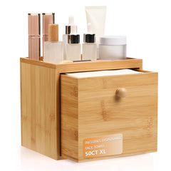 Eggs Sound disposable face towel in bamboo drawer box keeps towels organized for daily skincare.