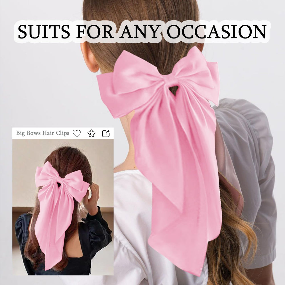Egowry big pink bow hair clip closeup shows secure, comfortable hold.