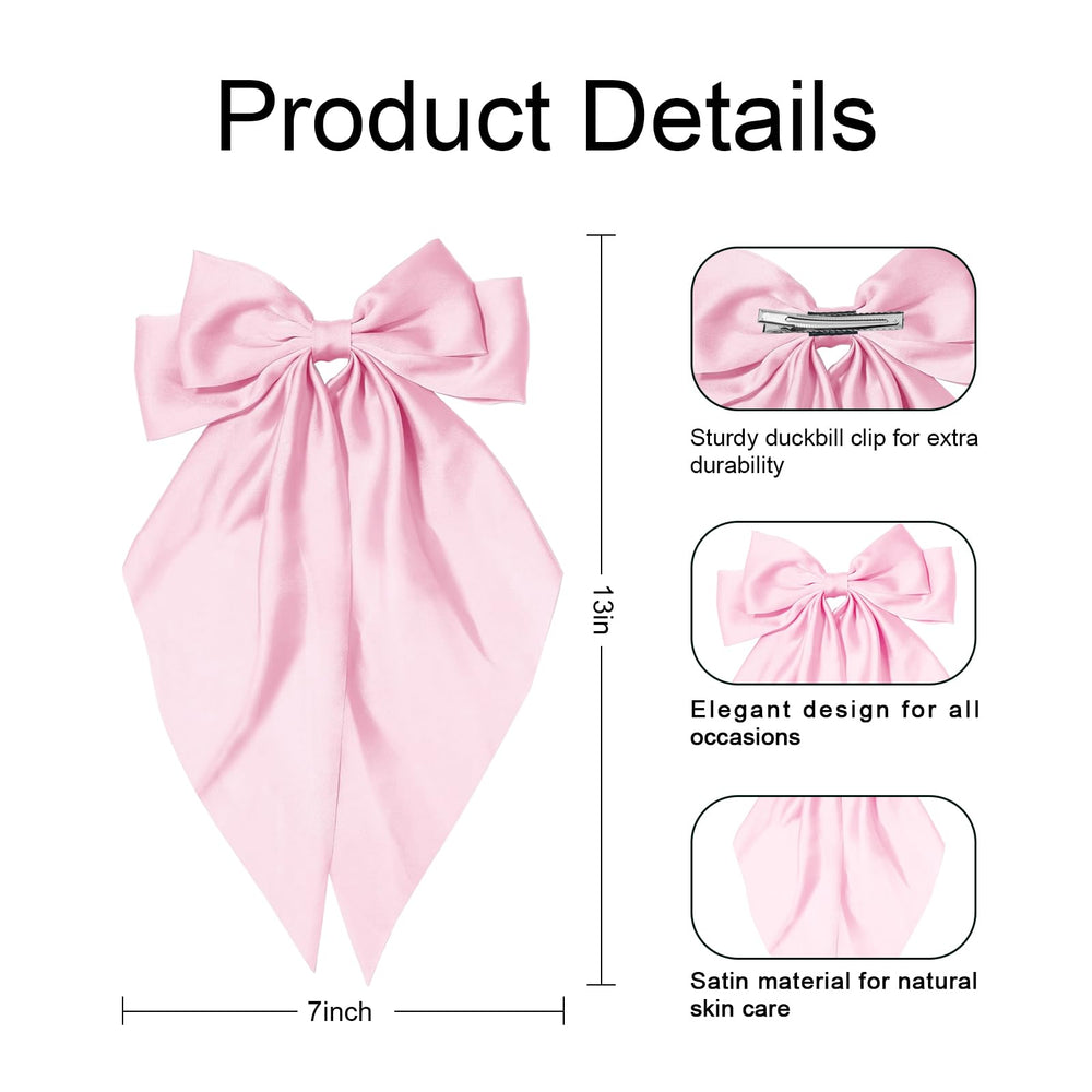 Egowry long-tails satin bow hair clip demonstrates dynamic style and protection.