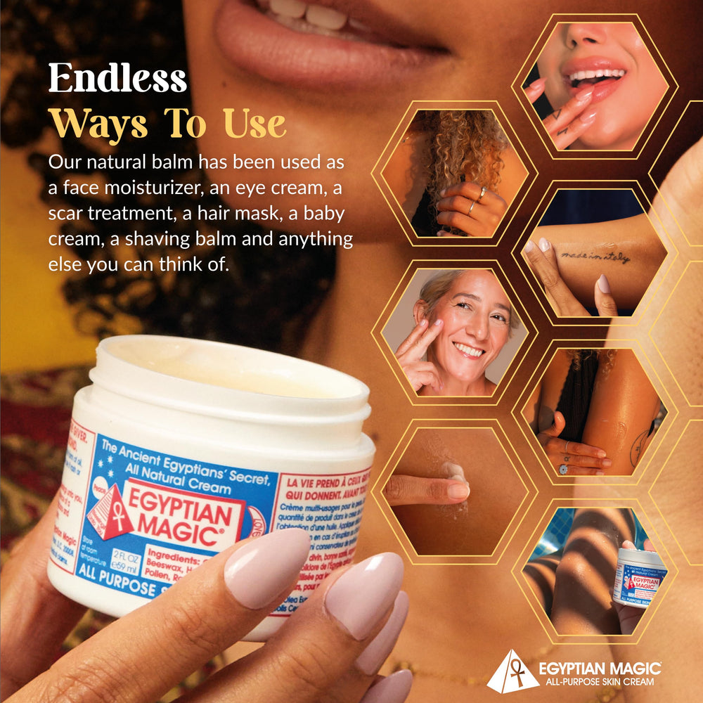 Egyptian Magic body-cream application to elbow relieves dryness.