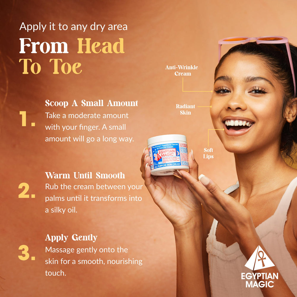 Egyptian Magic cream body hydration reframing dry skin into supple texture.