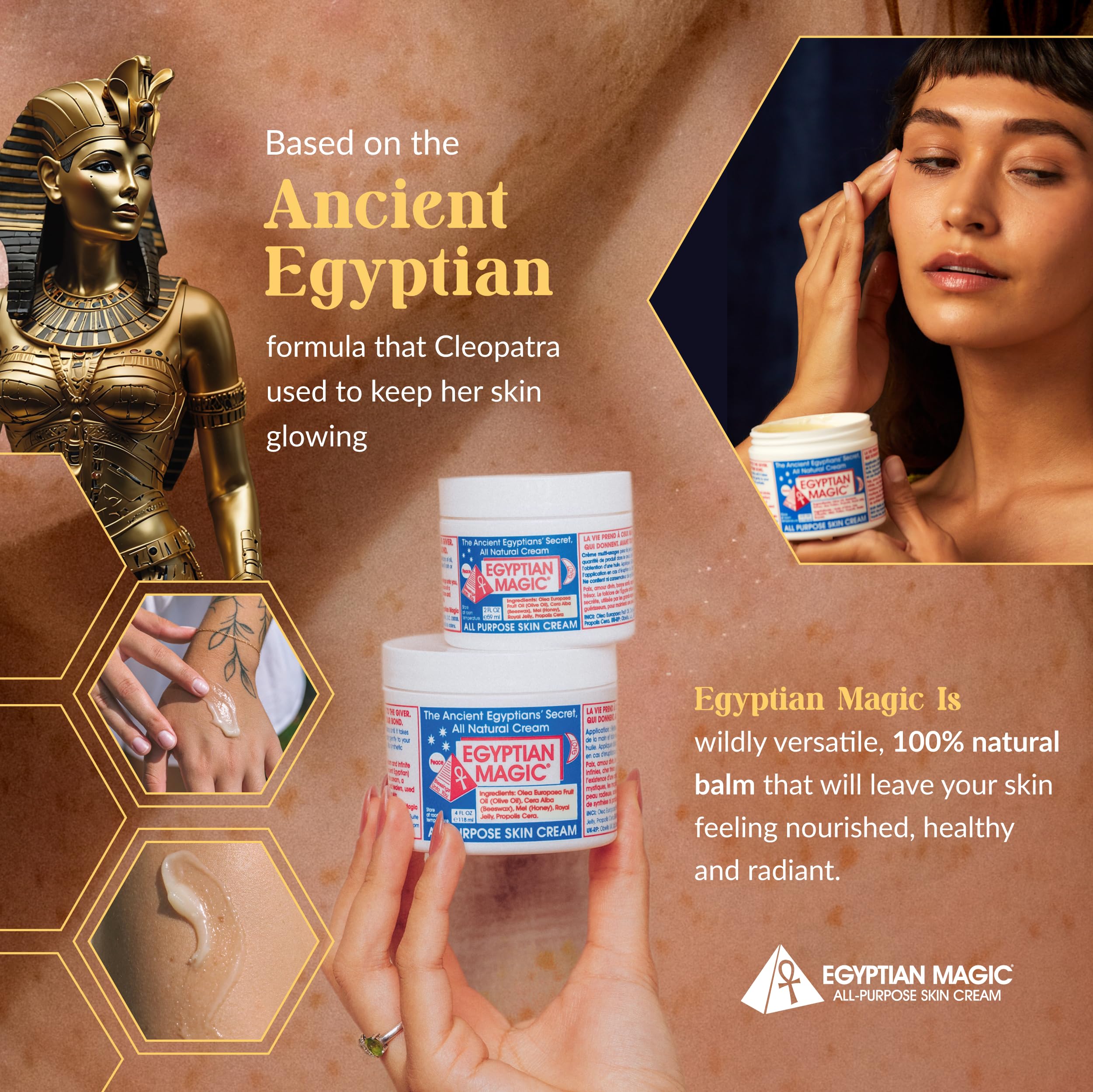 Egyptian Magic cream face care routine showing versatile daily moisturizer and primer.