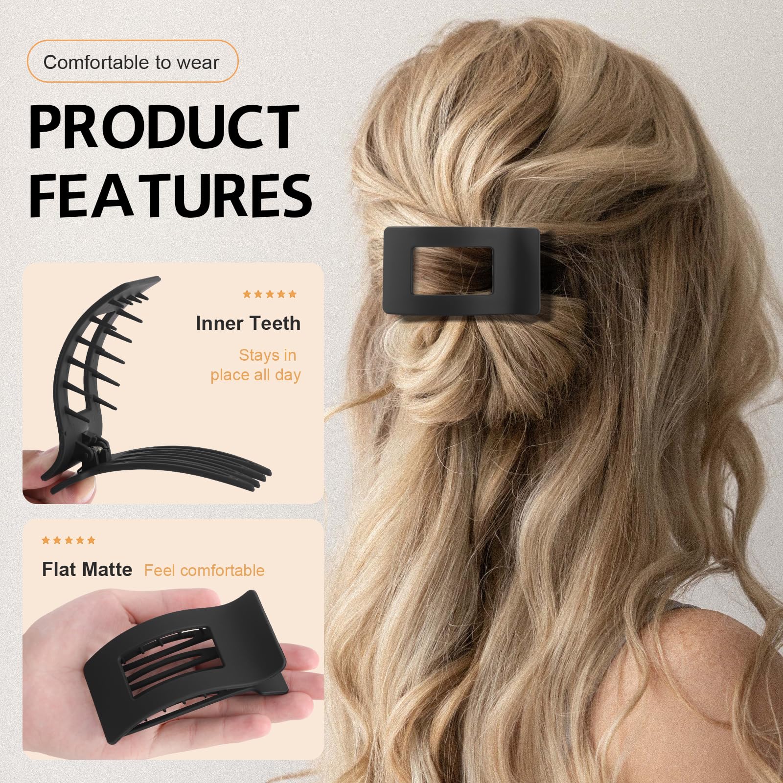 Ehaler French flat hair clips—matte black, anti-slip inner teeth for secure, long-lasting styling.