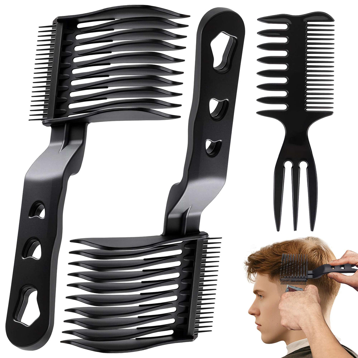 EHBELIF Blend Friend Fade Comb Set black 3pc for precise at-home fades