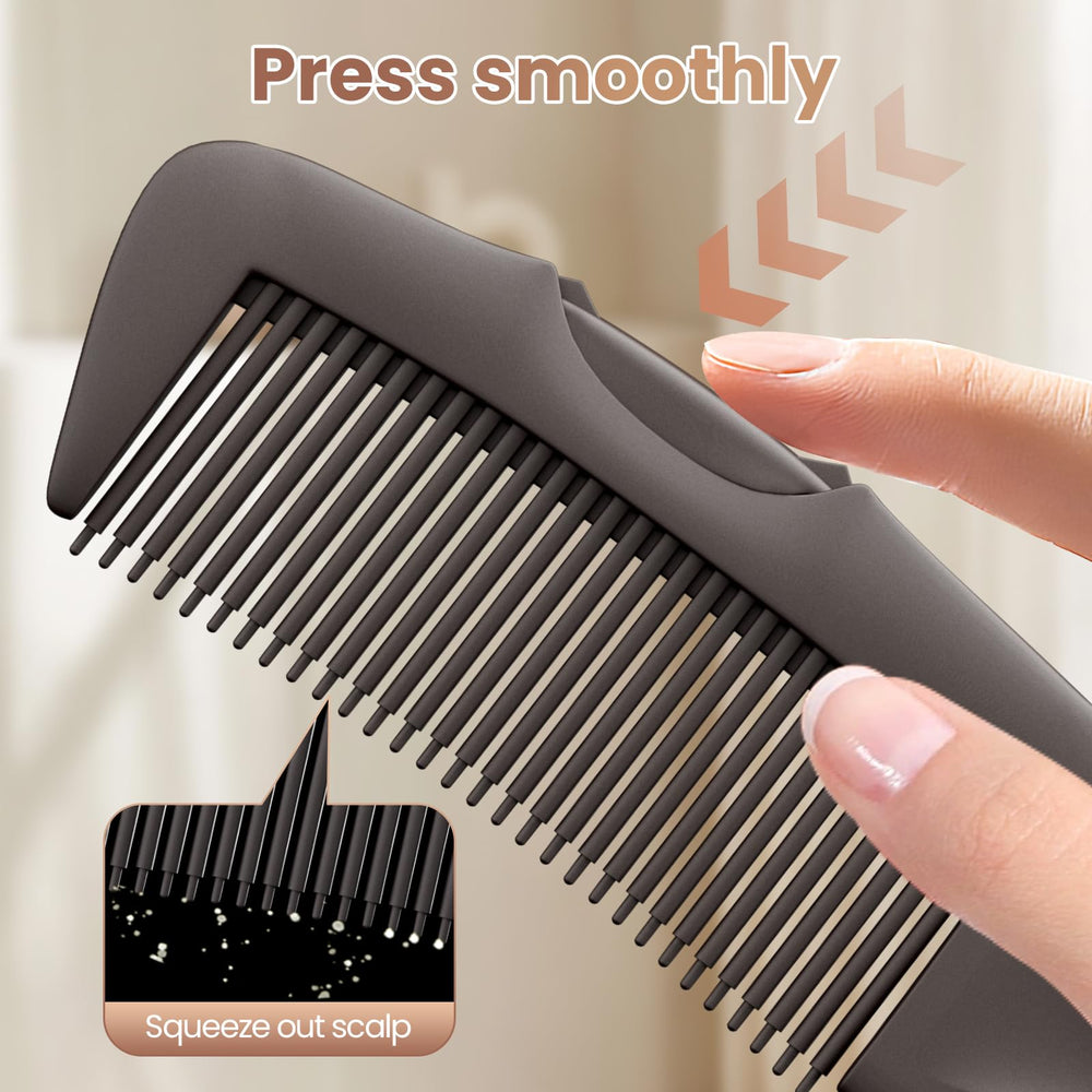 EHBELIF dandruff comb button-back image showing press-and-clean action
