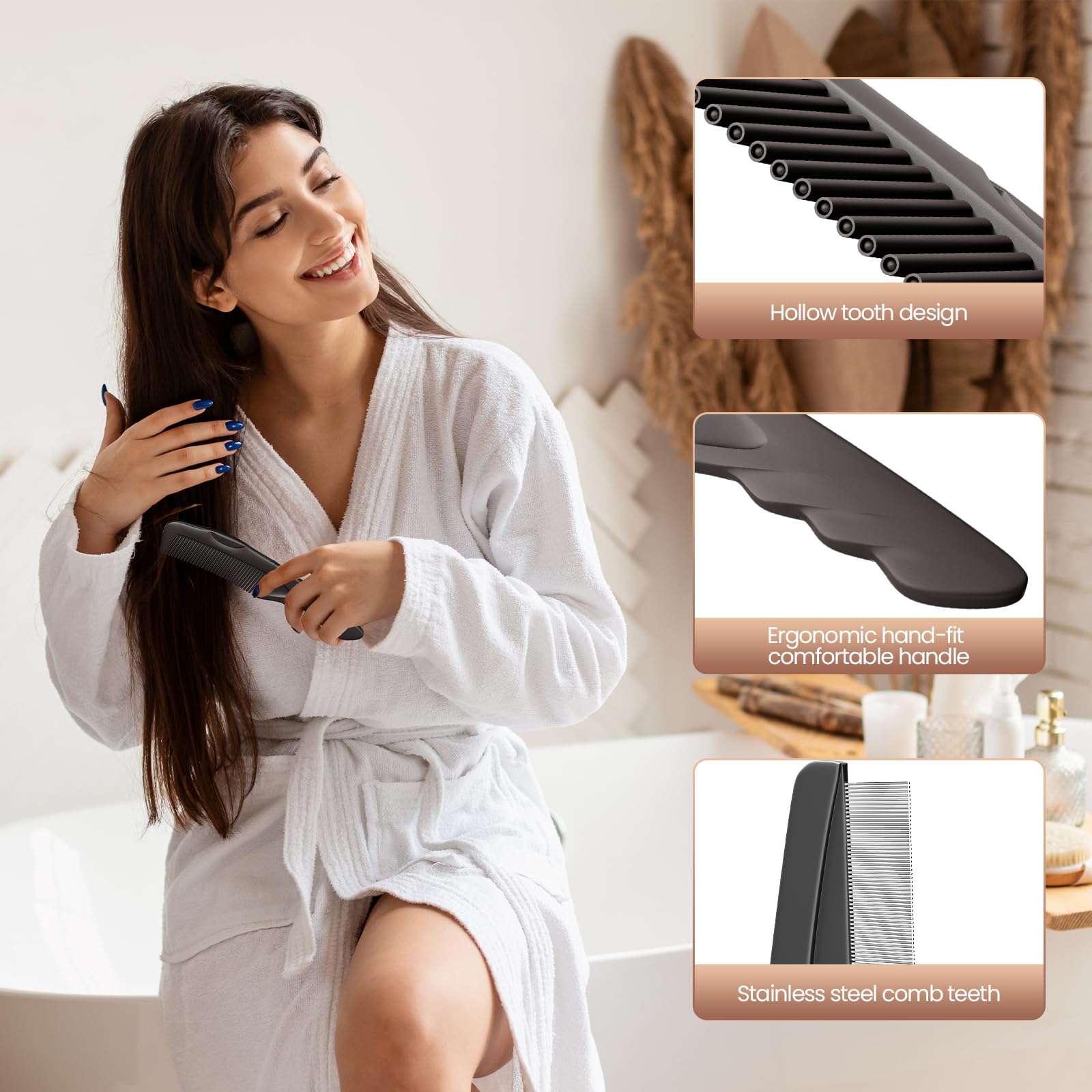 EHBELIF scalp comb stainless steel set for thorough cleansing and long-lasting use