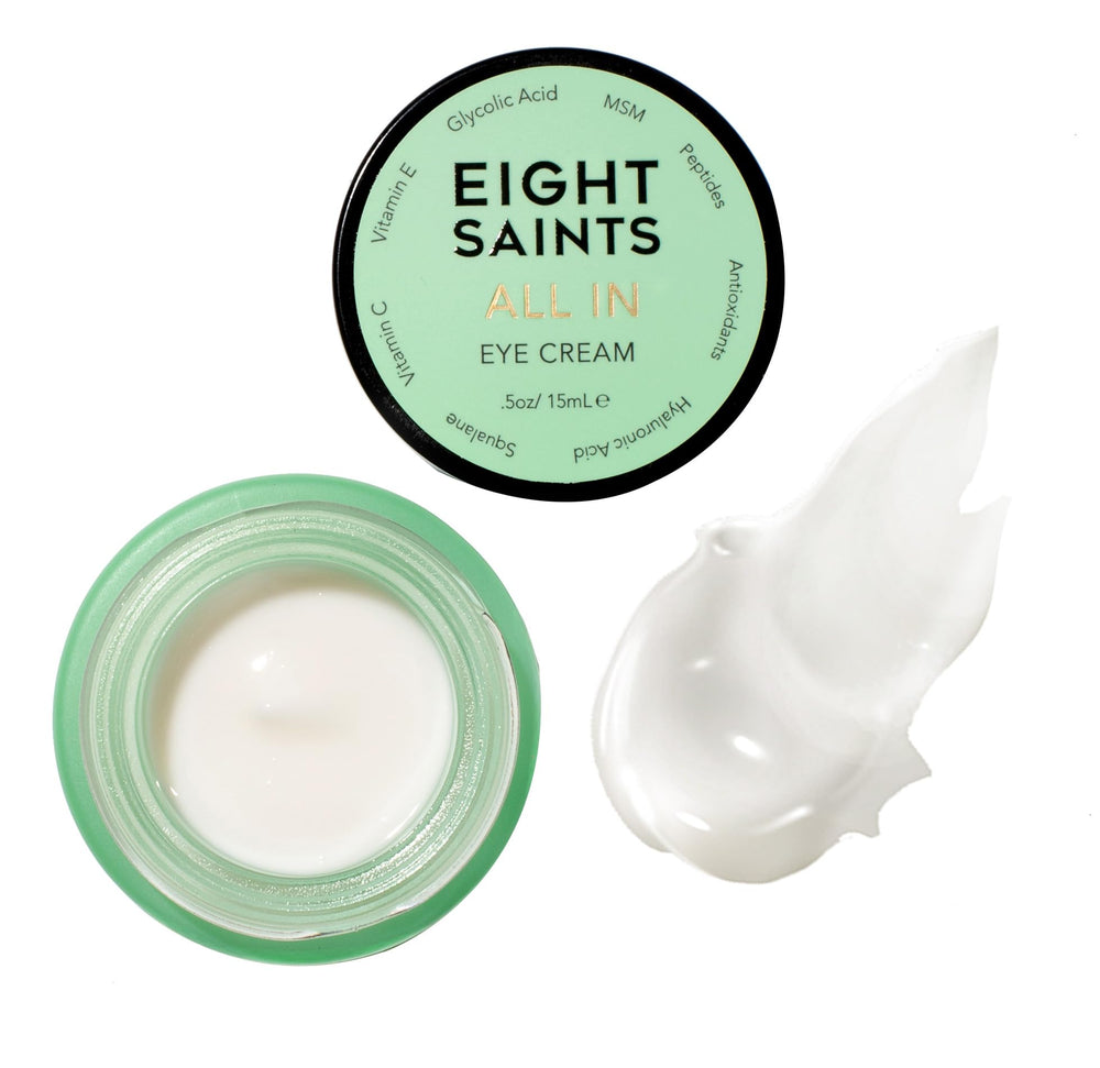 Eight Saints eye cream with peptides for smoother under-eye texture.