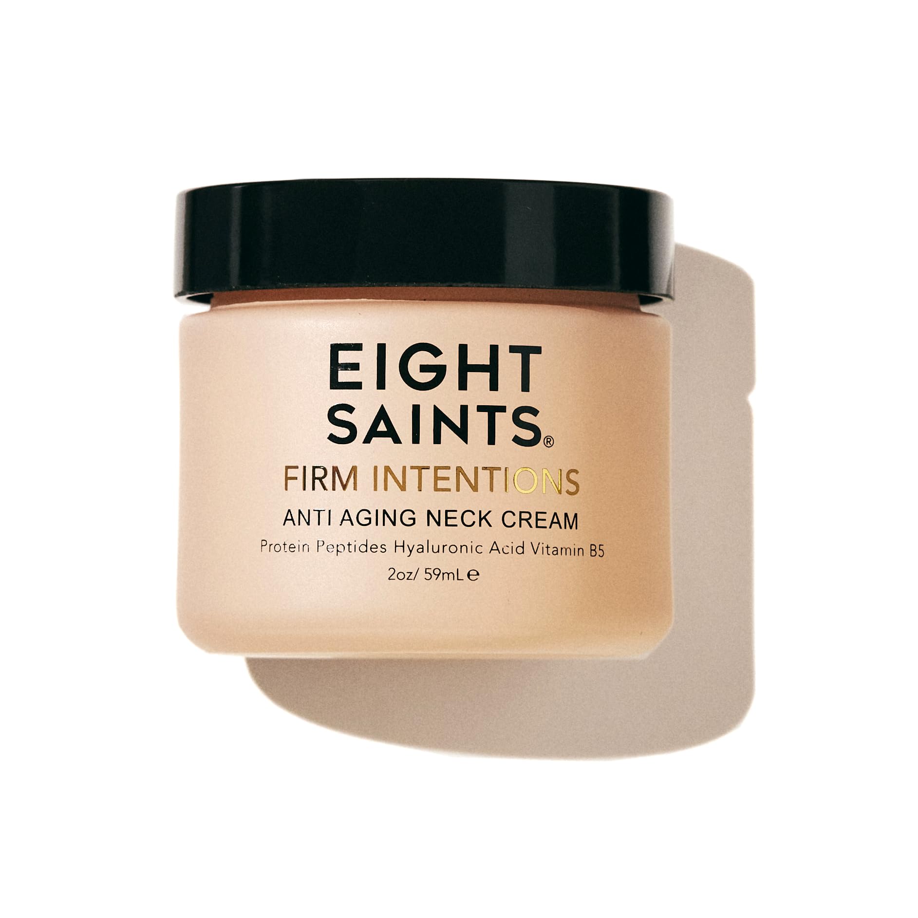 Eight Saints firm intentions neck cream jar closeup showing rich texture for firmer-looking neck