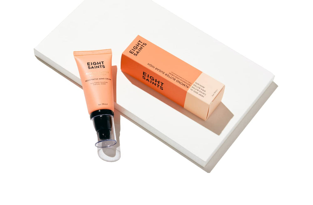 Eight Saints hand cream ingredients highlight hemp seed oil and shea butter for nourished skin