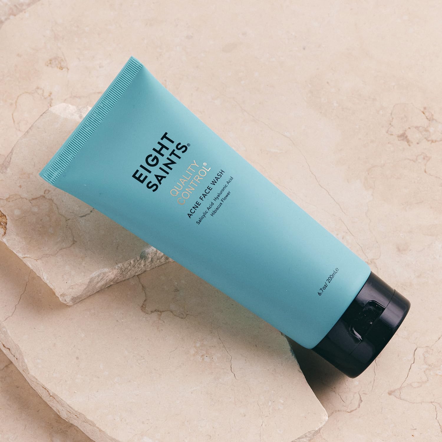 Eight Saints Quality Control Acne Face Wash dispensing pump shown for easy daily cleansing ritual.