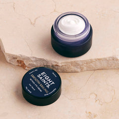 Eight Saints Retinol Eye Cream ingredient panel photo emphasizing hyaluronic acid and green tea