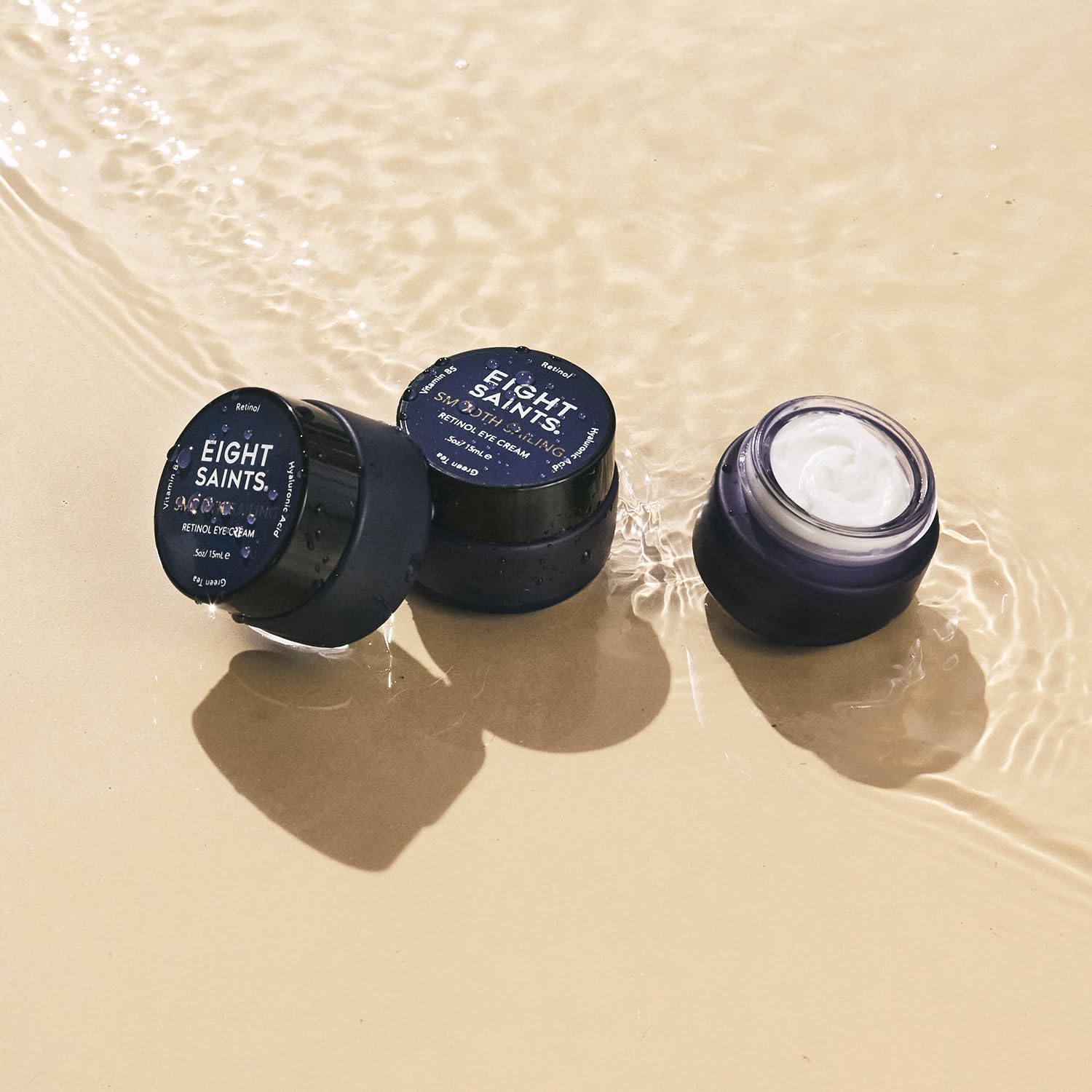 Eight Saints Retinol Eye Cream shown with nightly routine suggesting compatibility with serums