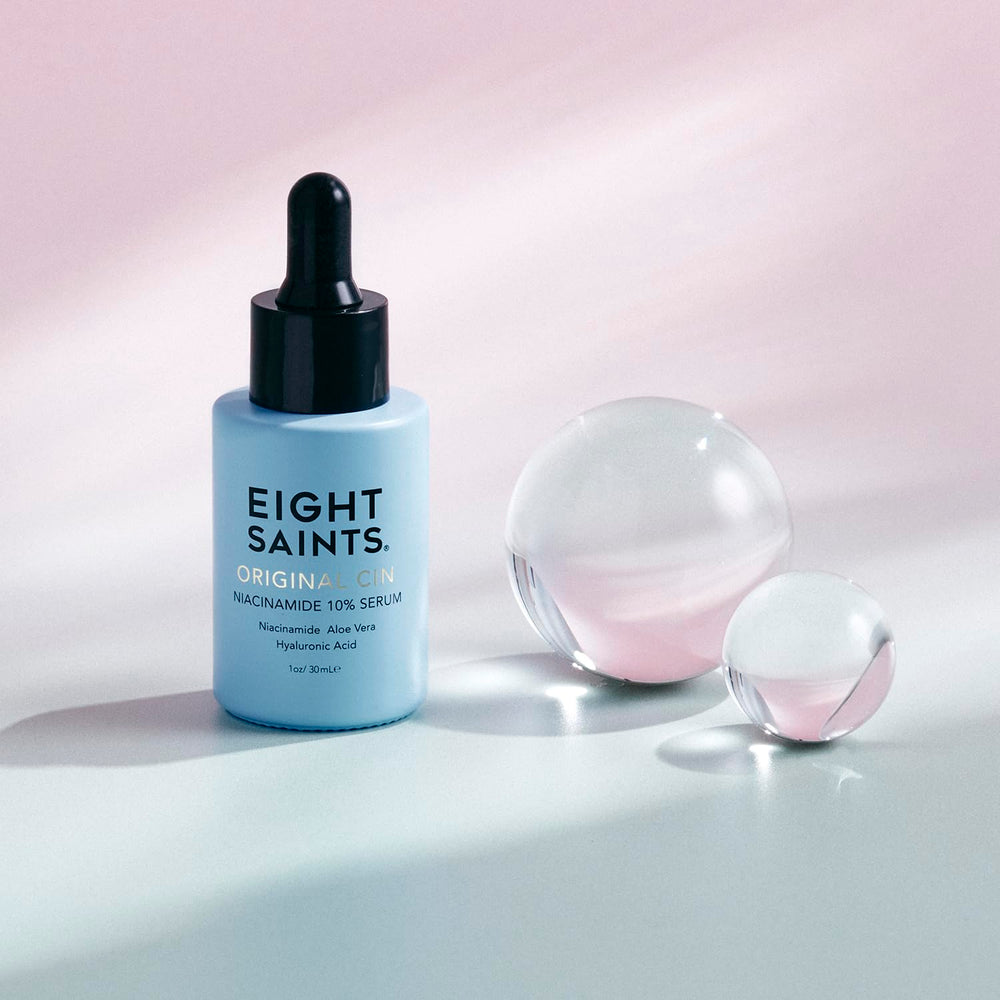Eight Saints serum being applied during morning skincare routine.