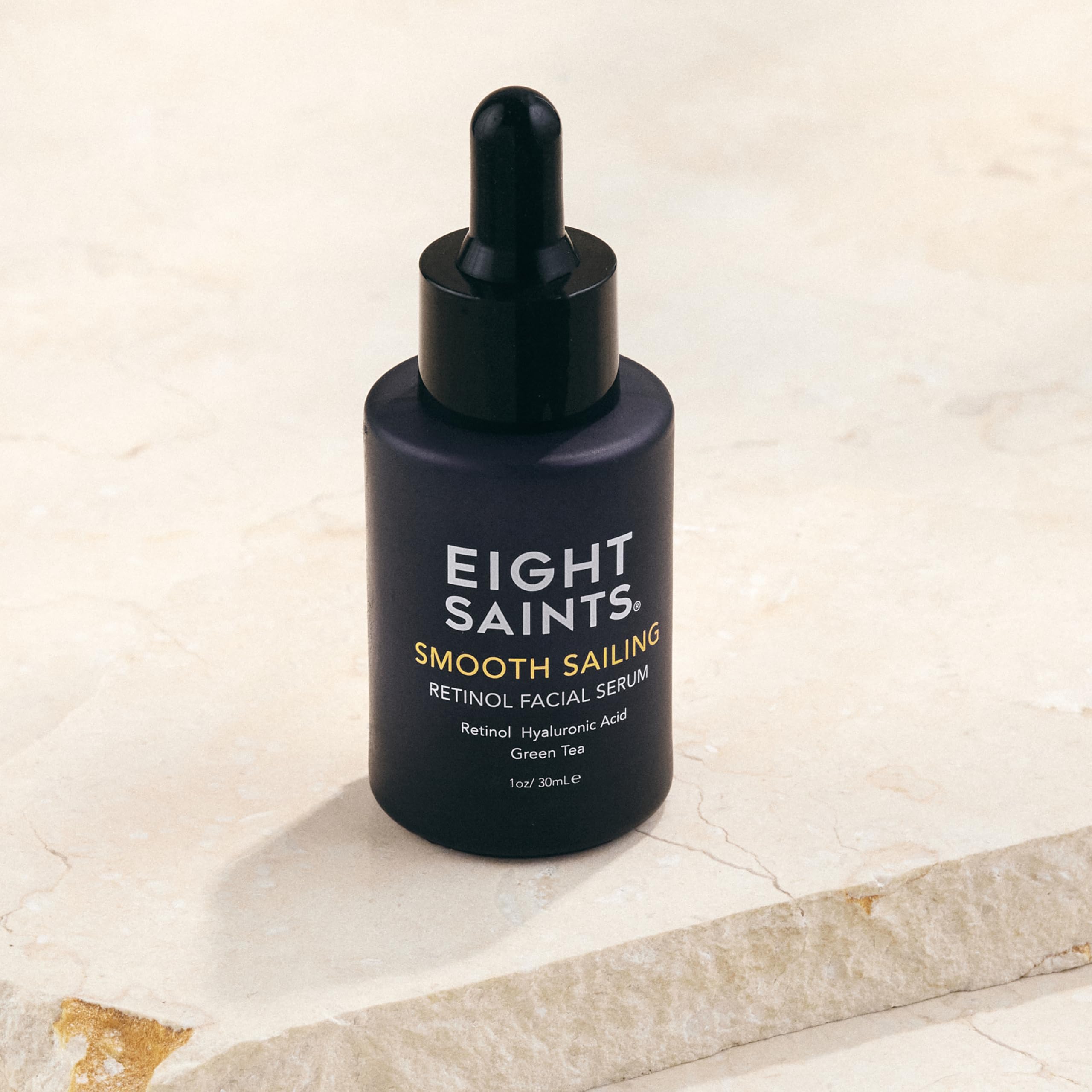 Close-up texture of Eight Saints retinol serum shows lightweight formula