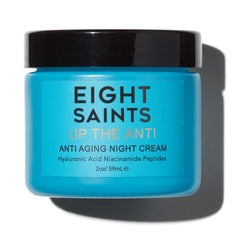 Eight Saints Up the Anti Night Cream bottle closeup highlighting premium nighttime hydration.
