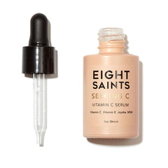 Eight Saints Vitamin C Serum bottle closeup highlighting hydration and brightness.
