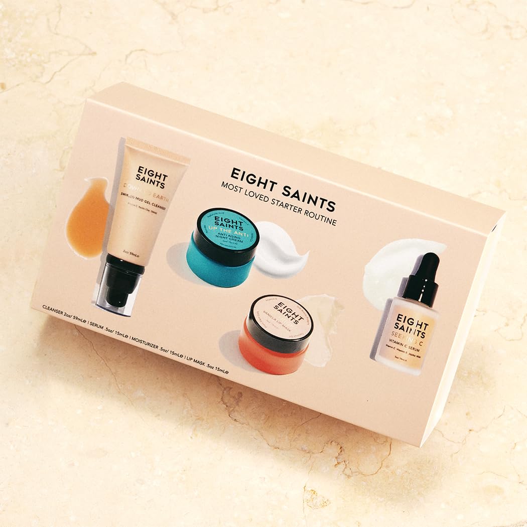 Eight Saints Vitamin C Serum bottle highlights brightening and hydrating skin.