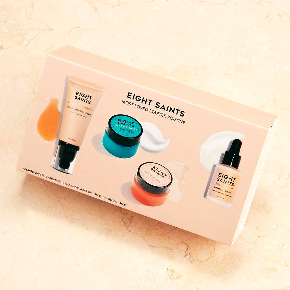 Eight Saints Vitamin C Serum bottle highlights brightening and hydrating skin.