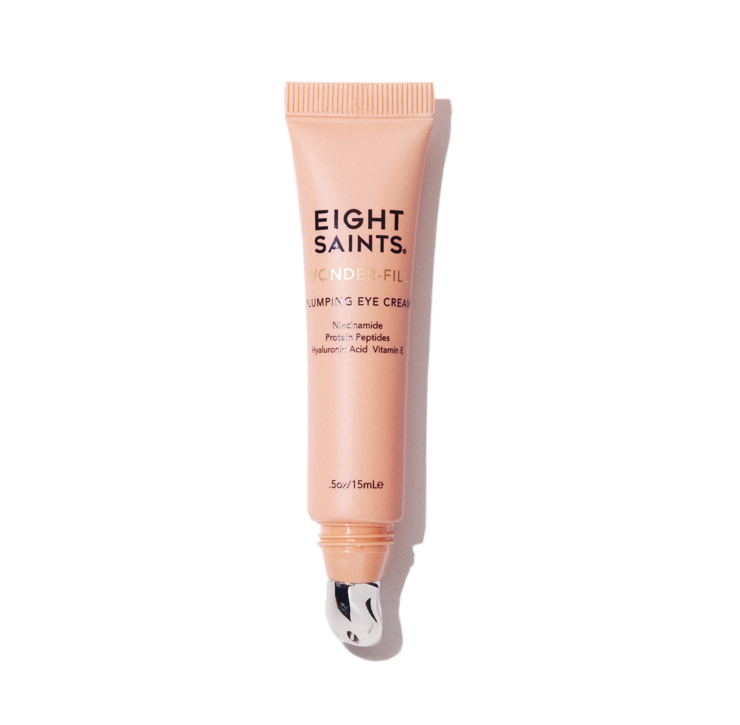 Eight Saints Wonder-fill eye cream tube close-up showing easy nightly application.