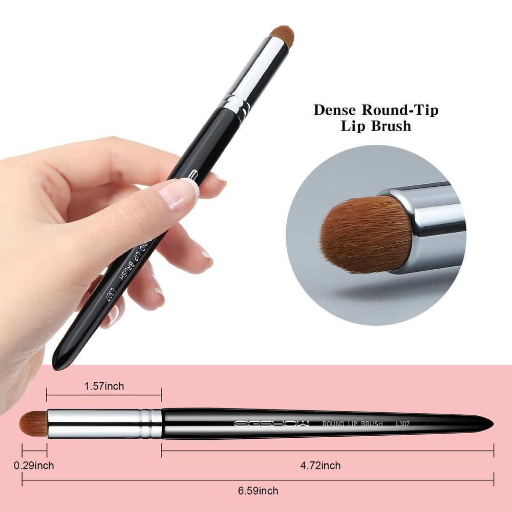 EIGSHOW lip brush close-up shows dense flexible bristles for gentle lip application