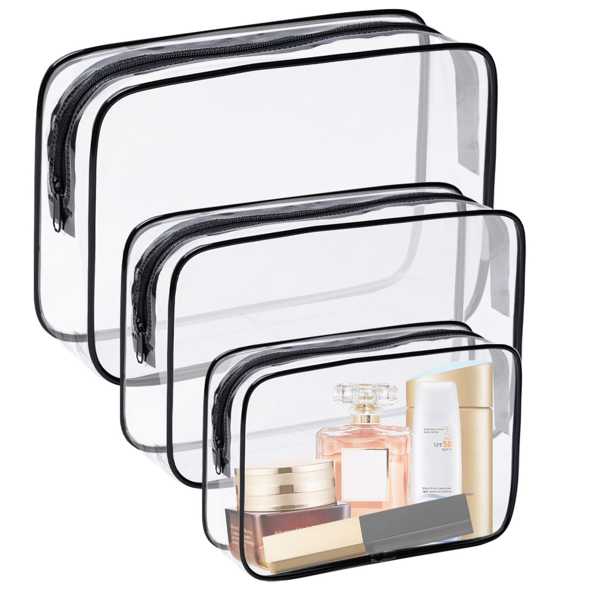 Eilyliafe 3-pack large clear cosmetic bag for TSA-friendly travel organization