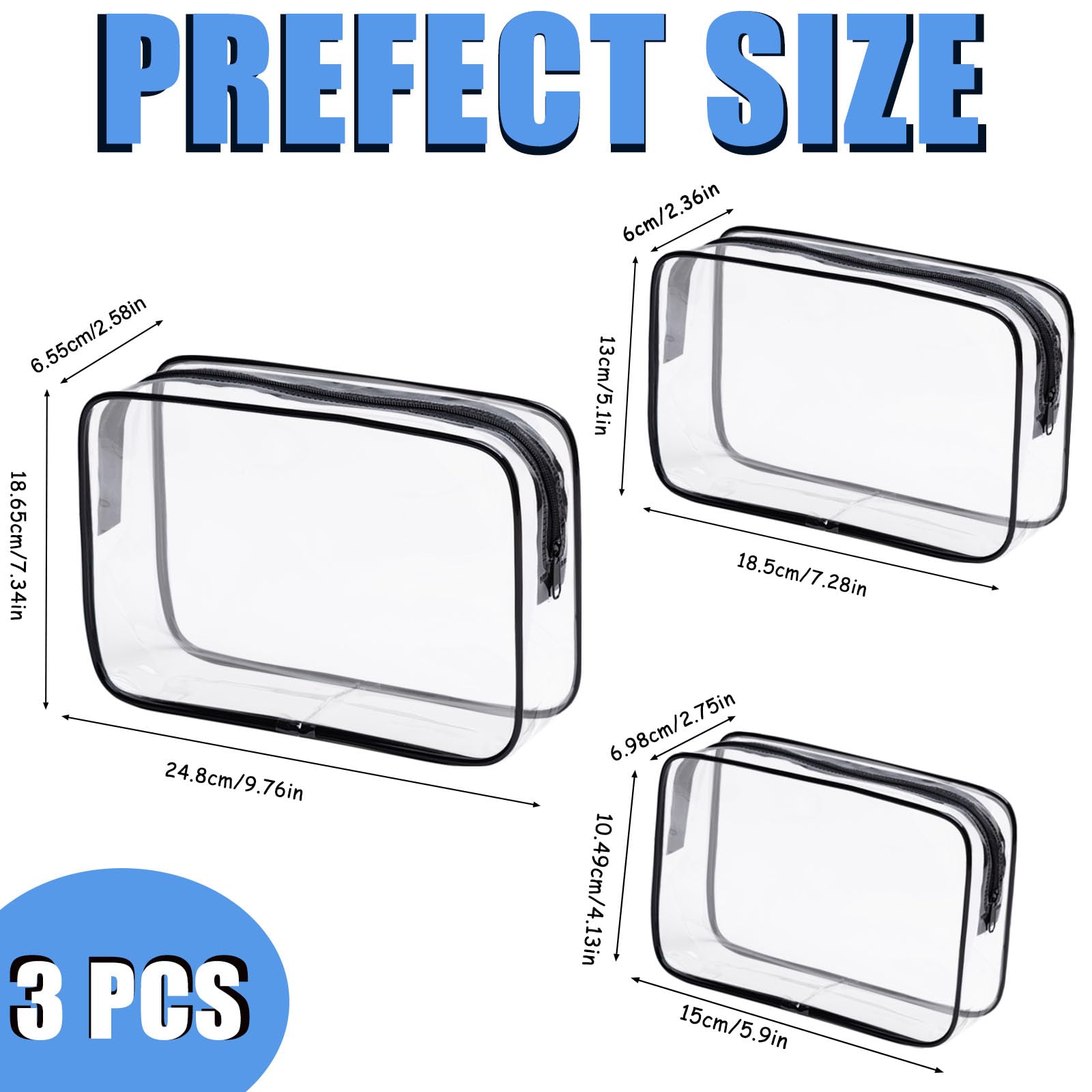 Eilyliafe 3-pack middle clear cosmetic bag ideal for toiletries and makeup separation