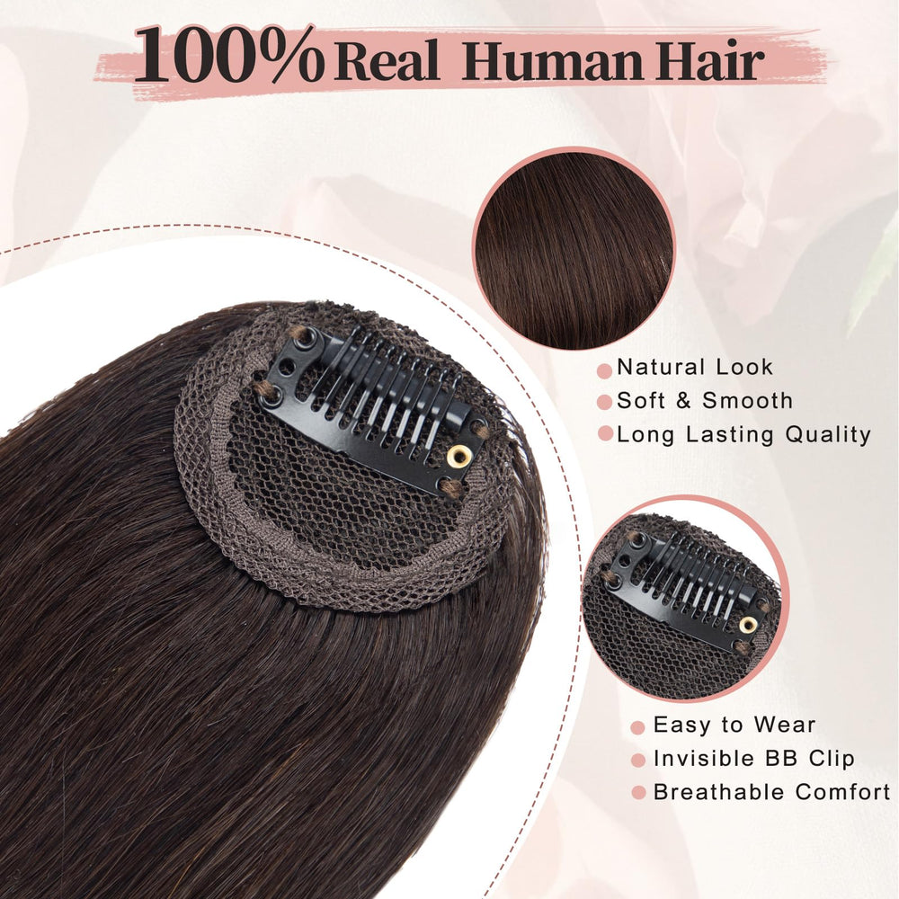 EINAEY dark brown real-hair bangs with invisible clips for secure wear