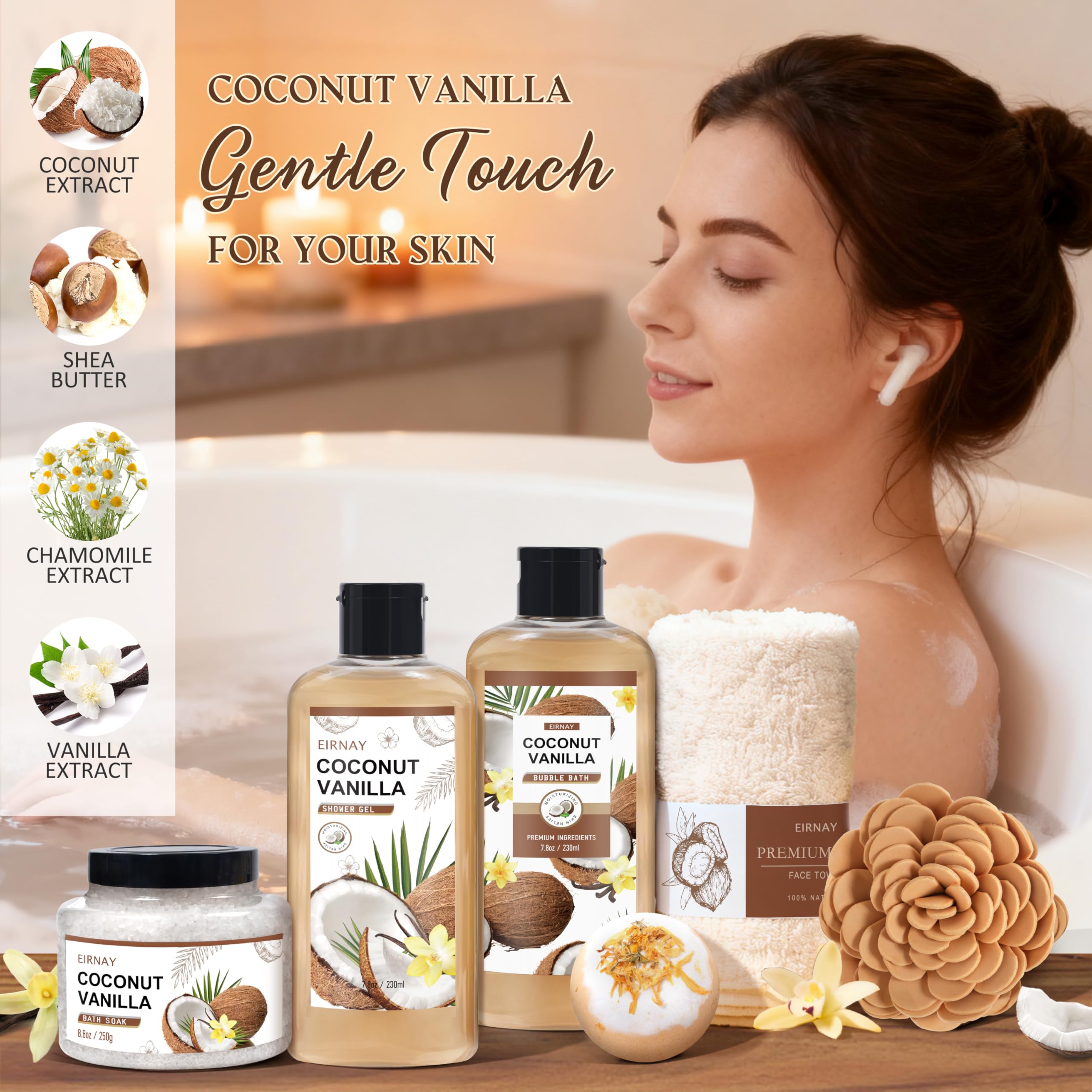 EIRNAY bubble bath coconut vanilla creamy lather for indulgent spa moments