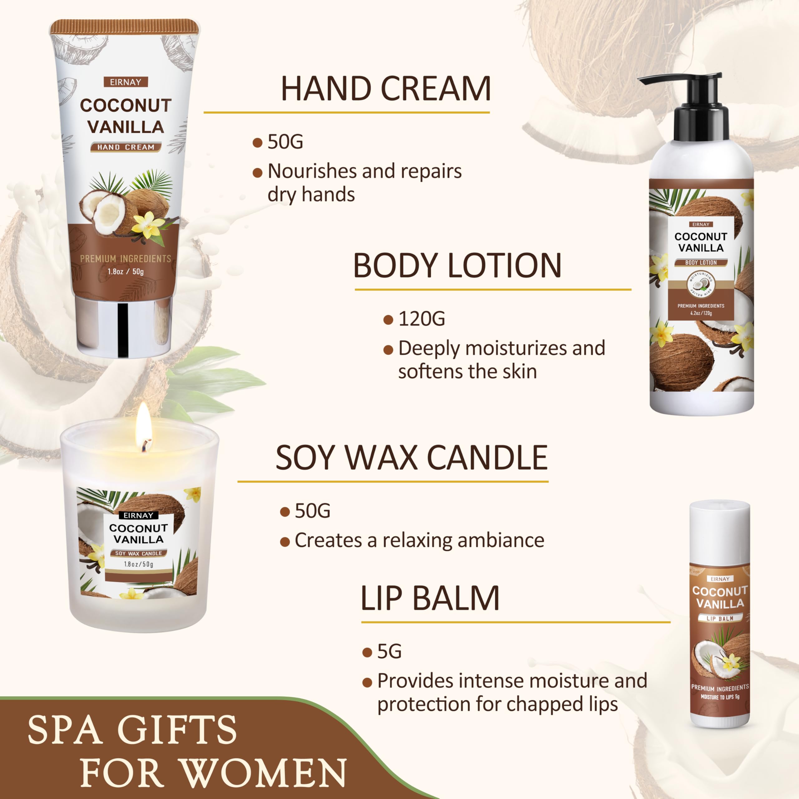EIRNAY hand body moisturizer coconut vanilla nourishes and smooths skin