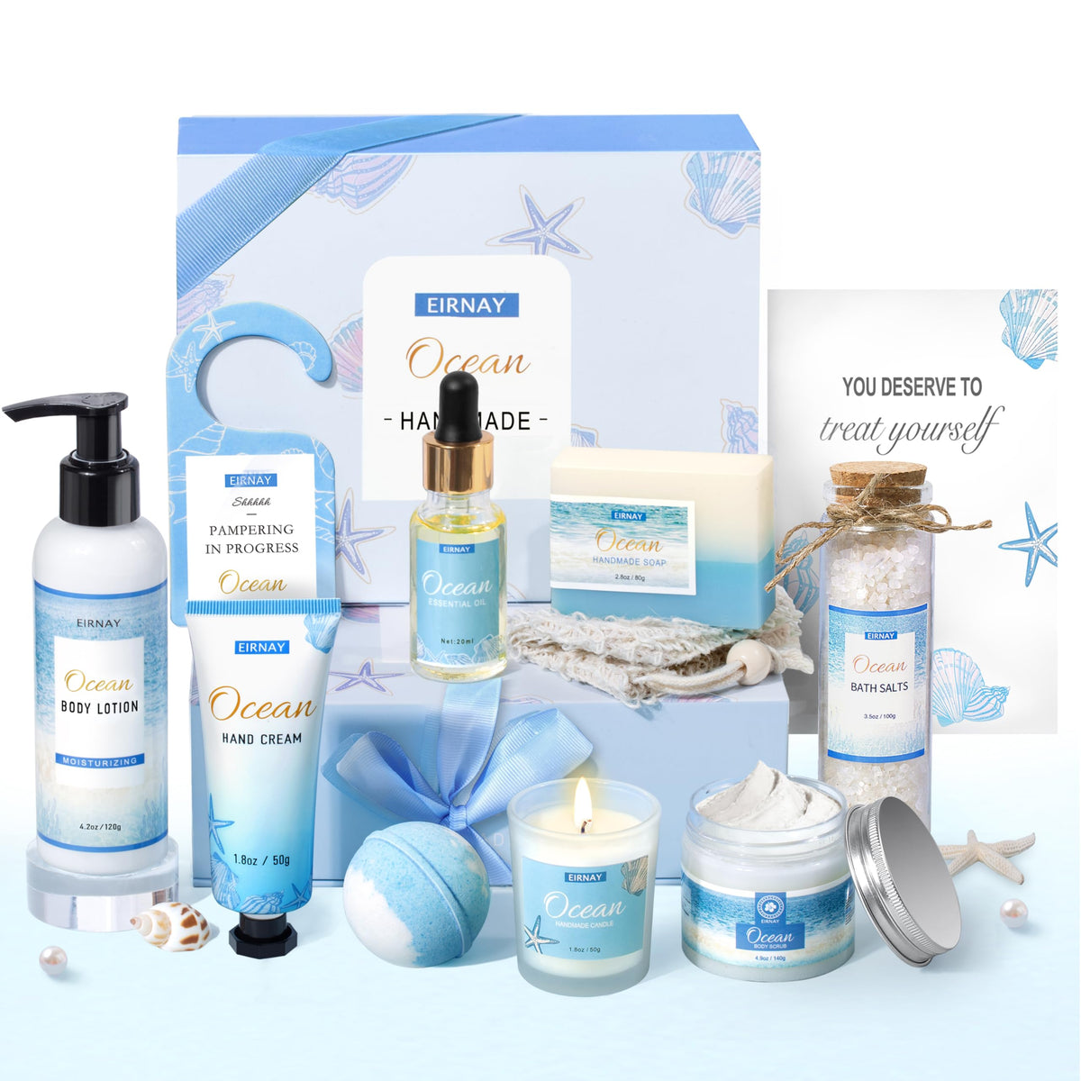 EIRNAY Ocean Spa Gift Box ready for at-home pampering, an inviting spa moment