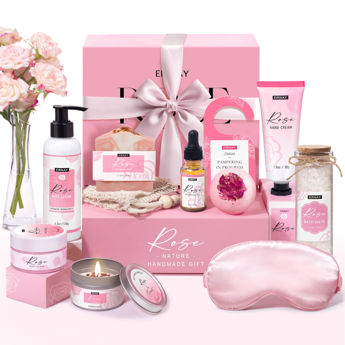 EIRNAY rose petal scented soy candle for calming ambience and relaxation