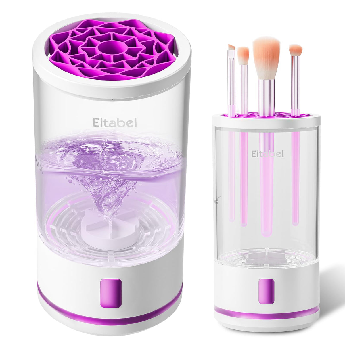 EITABEL makeup brush cleaner machine front view, compact travel-friendly design for quick cleansing.
