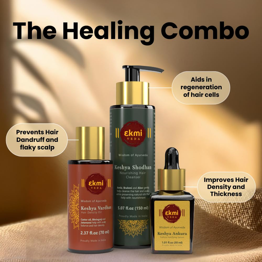 ekmiveda sulfate-free shampoo bottle highlighting gentle cleansing and hair strengthening