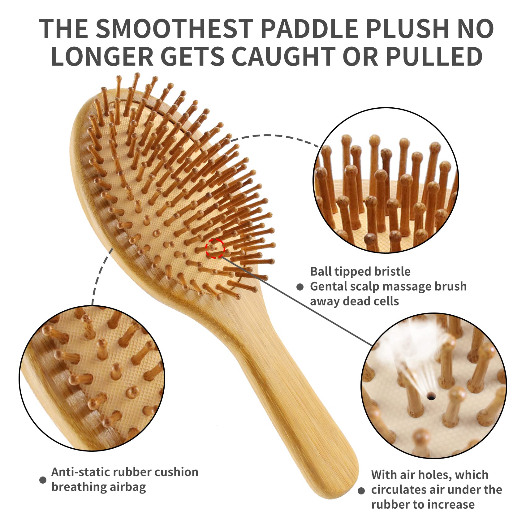 EKONAER bamboo hair brush mini paddle for travel detangling