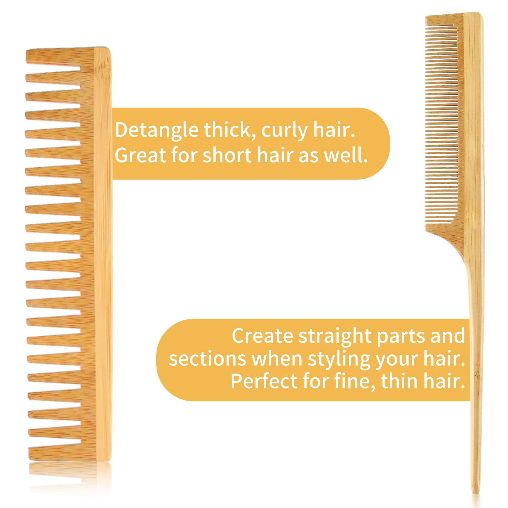 EKONAER rat-tail comb precise parting with smooth bamboo